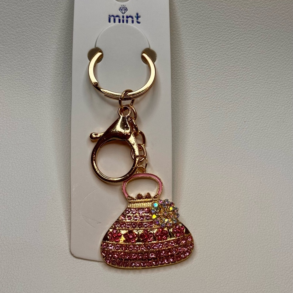 BAG CHARM Chic Gold and Pink Purse Key Holder
